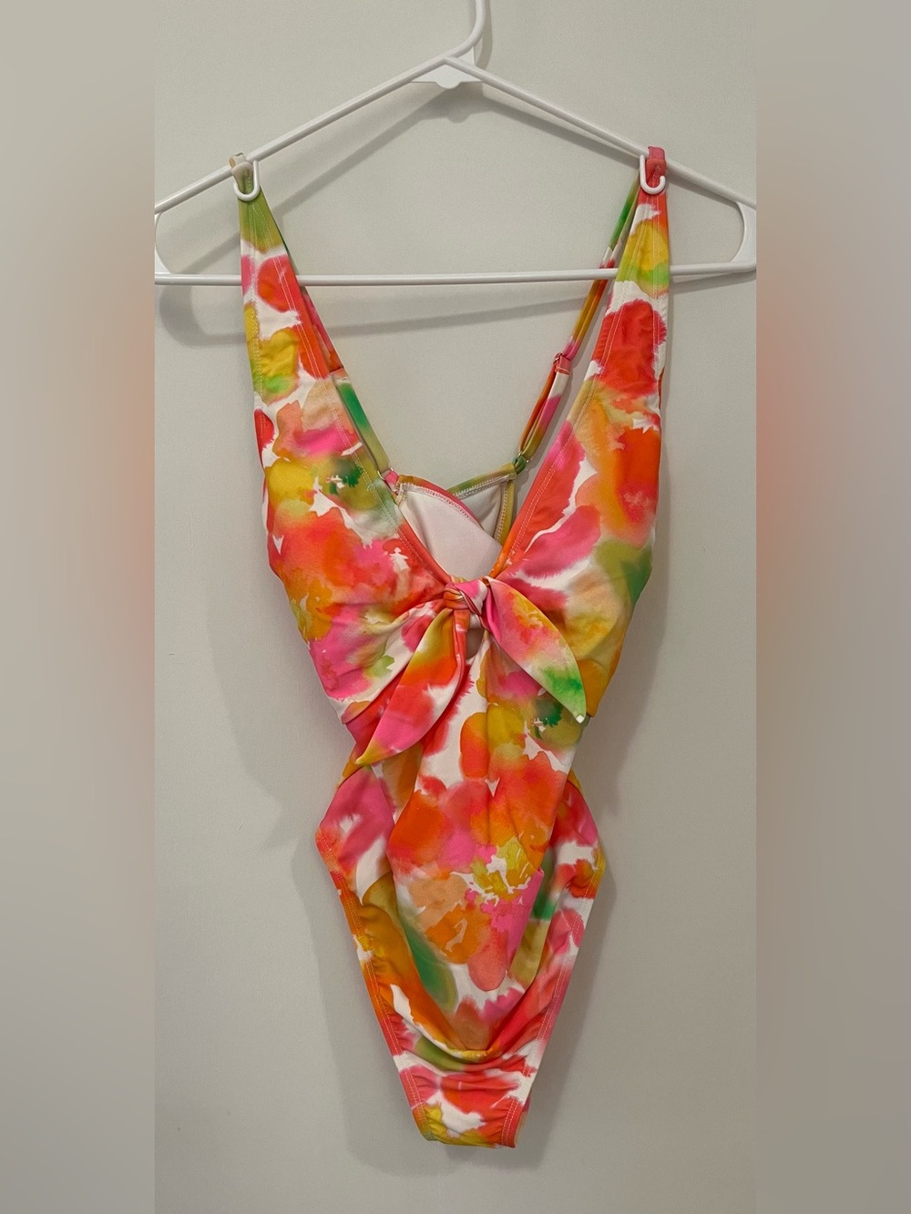Shade & Shore Floral Tie-Front One-Piece Swimsuit in Pink, Orange, Yellow, Green